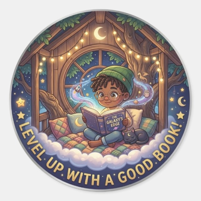 Sticker Rond Améliorez-vous grâce à un livre (Devant)
