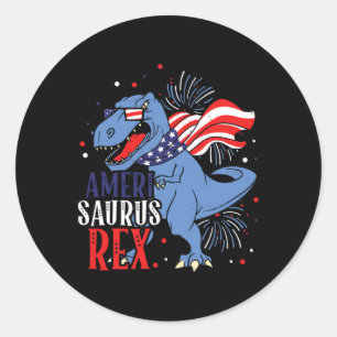 Sticker Rond Améri Saurus Rex 4 juillet dinosaure indépendance