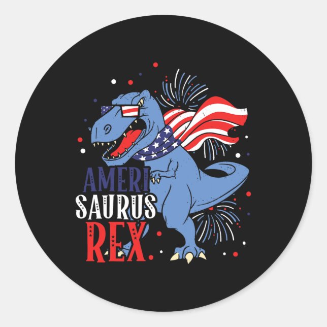 Sticker Rond Améri Saurus Rex 4 juillet dinosaure indépendance (Devant)