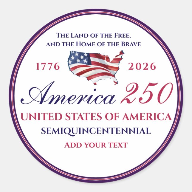 Sticker Rond America 250 Land of Free Home Brave Blue Patriotic (Devant)