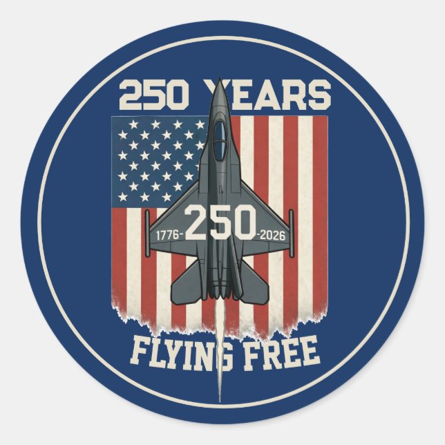 Sticker Rond America 250 Years Flying Free Jet - 1776-2026  (Devant)