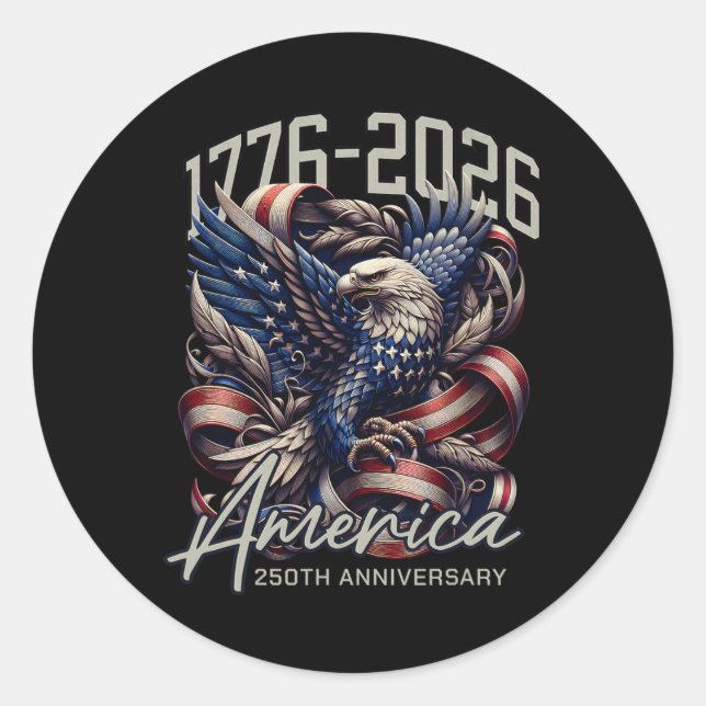 Sticker Rond America 250th Anniversary Eagle Us Flag July 4th 2 (Devant)