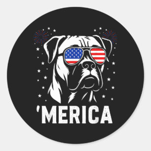 Sticker Rond America Boxer Dog Drapeau Américain Célibataires P