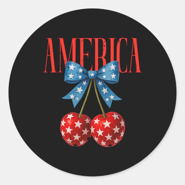 Sticker Rond America Cherries Us Drapeau Coquette Bow Cherry 4t (Devant)