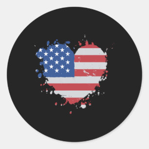 Sticker Rond America Love Drapeau Usa Heart 4 juillet American