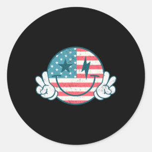 Sticker Rond America Vibes Smile Face au drapeau américain 4 ju