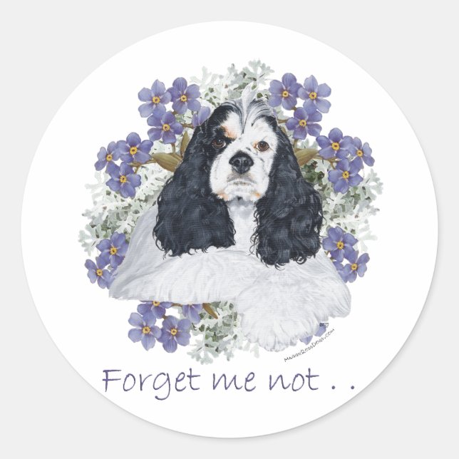 Sticker Rond Américain Cocker Spaniel Ne m'oubliez pas (Devant)