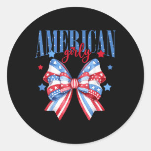 Sticker Rond Américaine Féminine Mignonne Coquette Arc 4 Juille