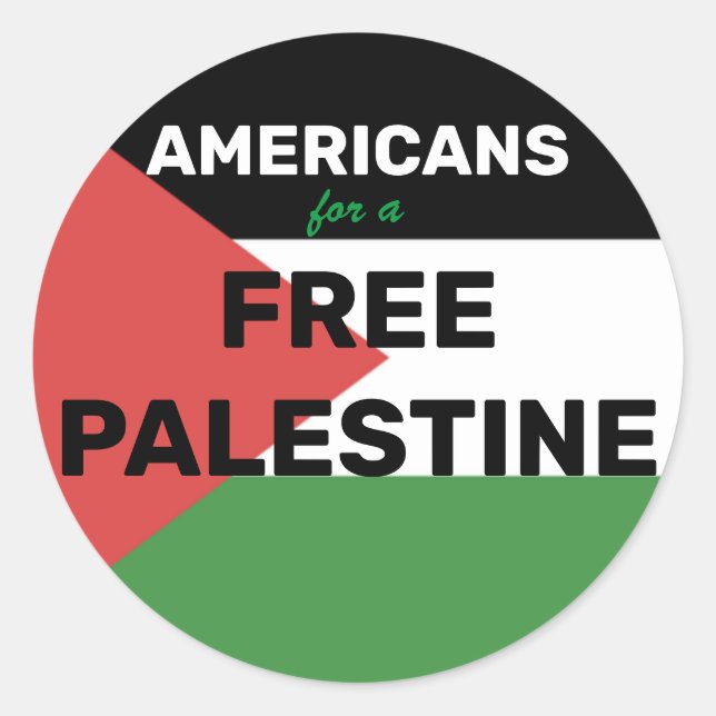 STICKER ROND AMÉRICAINS POUR UN DRAPEAU PALESTINE GRATUIT ROUGE (Devant)