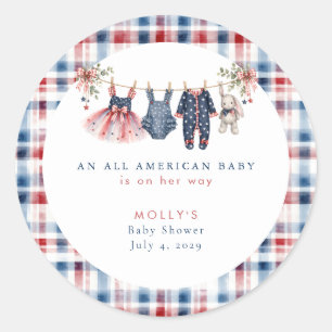 Sticker Rond American Baby Patriotic Clothesline Baby Shower 