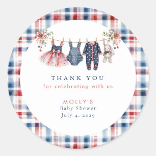 Sticker Rond American Baby Patriotic Clothesline Baby Shower 