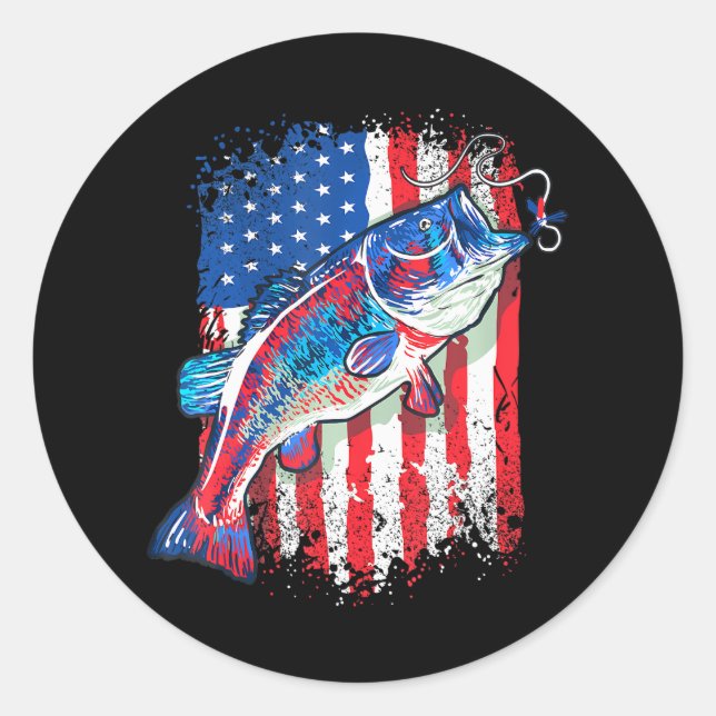 Sticker Rond American Bass Fishing USA Drapeau pêcheur (Devant)