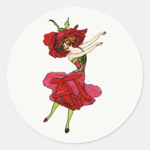 Sticker Rond American Beauty Rose, Whimsical Flowers Livre Art