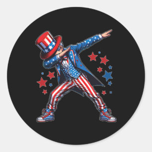 Sticker Rond American Boy Dabbing Patriotique 4 juillet Enfants