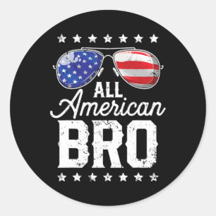 Sticker Rond American Bro 4 juillet Hommes Famille Matching Sun