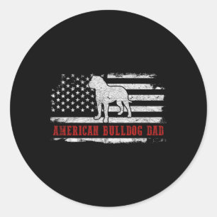Sticker Rond American Buldog Papa dévêtu de drapeau américain