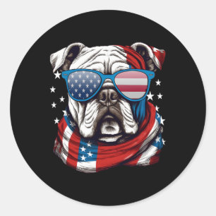 Sticker Rond American Bulldog Patriotique 4 juillet Amoureux de