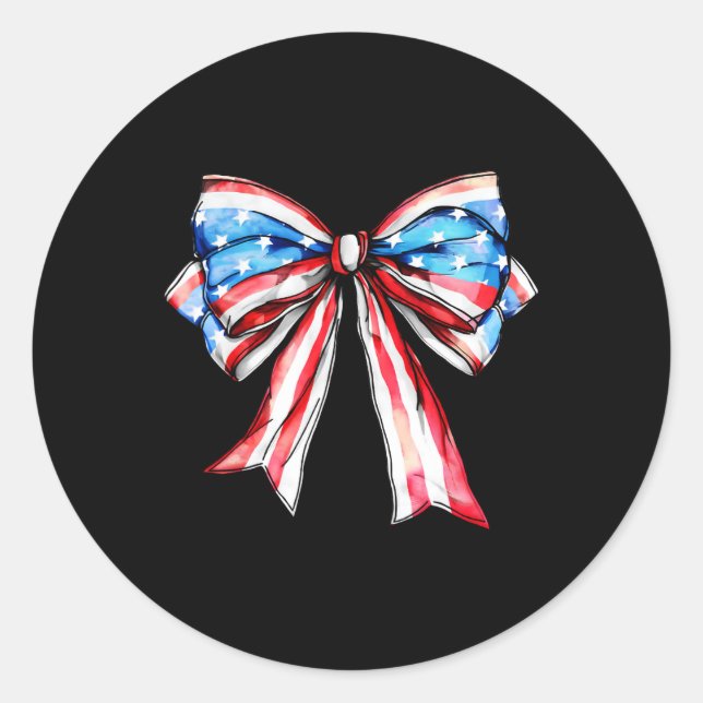 Sticker Rond American Coquette Bow Patriotique Usa Drapeau Happ (Devant)