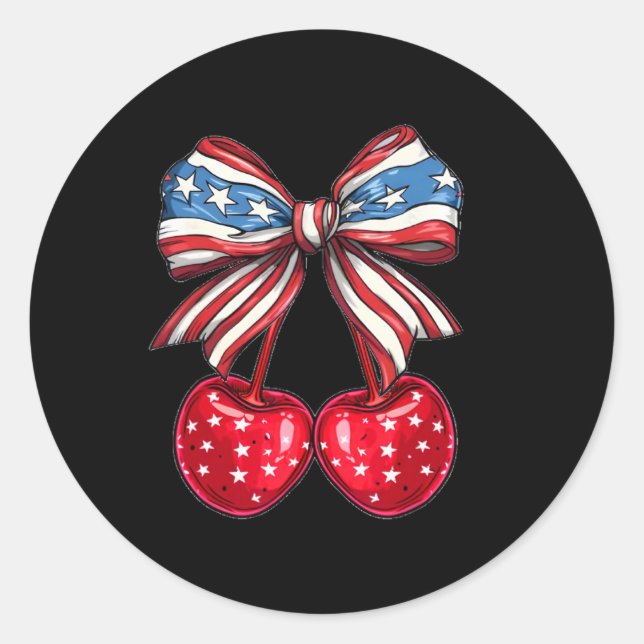 Sticker Rond American Coquette Cherry Bow Patriotique Usa Drape (Devant)