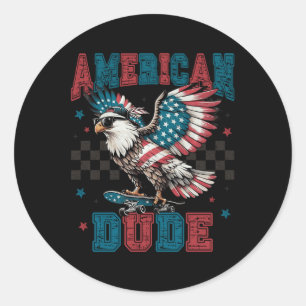 Sticker Rond American Dude Patriotic Eagle 4 juillet