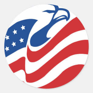 Sticker Rond American Eagle Red White Blue Stars Drapeau