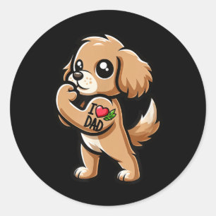 Sticker Rond American Er Spaniel I Love Papa Funny Chien Tattoo