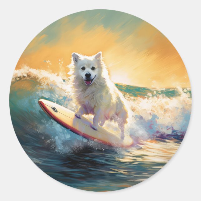 Sticker Rond American Eskimo Beach Surf Peinture (Devant)
