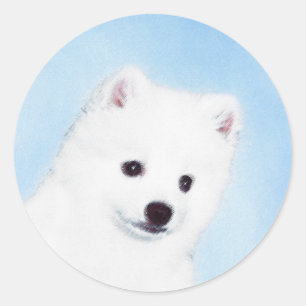 Sticker Rond American Eskimo Dog Painting - Original Dog Art
