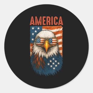 Sticker Rond American Flag Bald Eagle Patriotique 4 juillet Éta