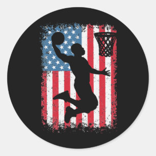 Sticker Rond American Flag Basketball Vêtements Funny Basketbal