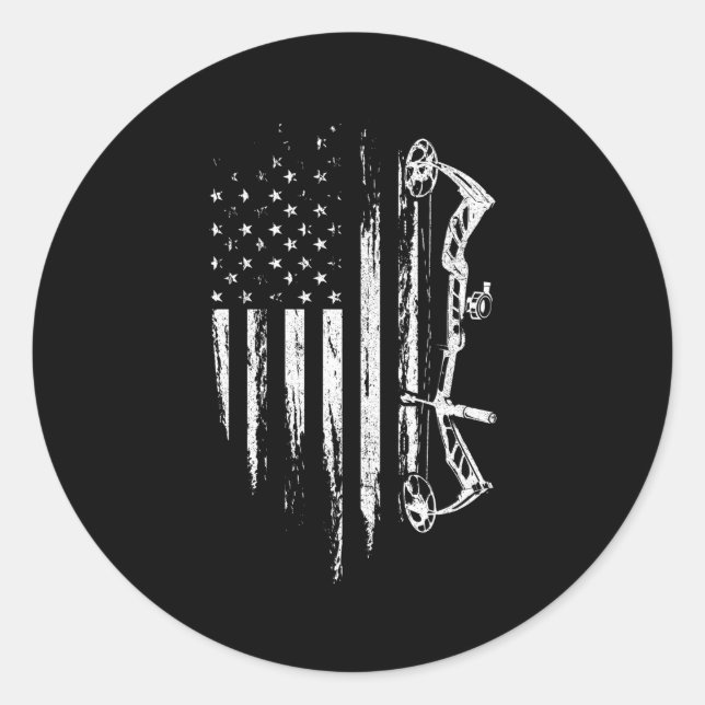 Sticker Rond American Flag Bowhunting Bow Archery Pour Chasse A (Devant)