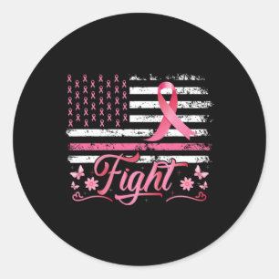 Sticker Rond American Flag Breast Cancer Awareness Pink Ribbon