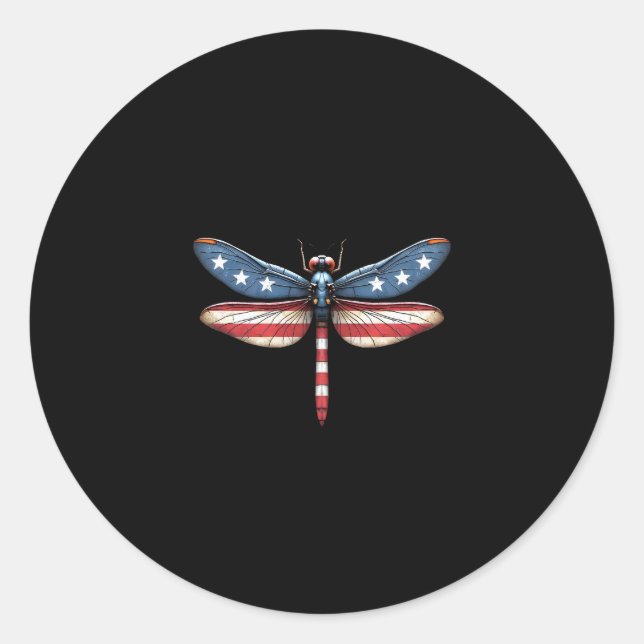 Sticker Rond American Flag Dragonfly Patriotic 4th of July Red  (Devant)