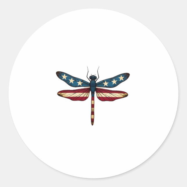 Sticker Rond American Flag Dragonfly Patriotic 4th of July Red  (Devant)
