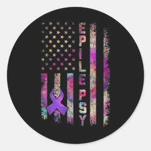 Sticker Rond American Flag Epilepsie Awareness Support Tie Dye