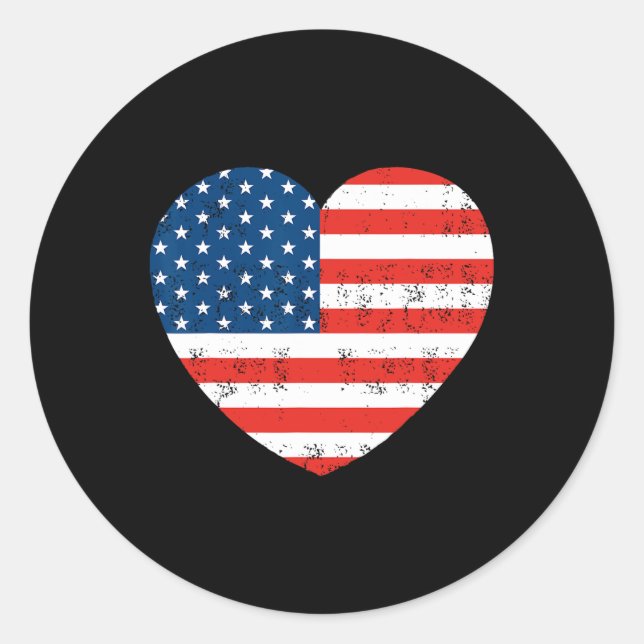 Sticker Rond American Flag Heart 4 juillet USA Patriotic (Devant)