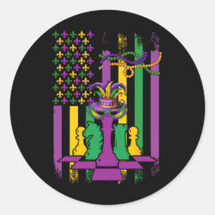 Sticker Rond American Flag Mardi Gras Chess Player Team Funny P