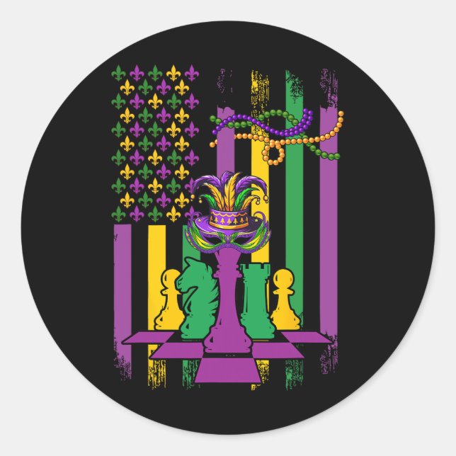 Sticker Rond American Flag Mardi Gras Chess Player Team Funny P (Devant)