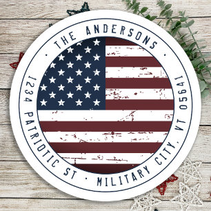Sticker Rond American Flag Military Patriotic Return Adresse