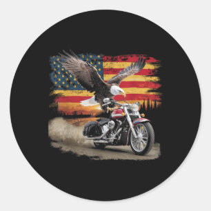 Sticker Rond American Flag Mocycle Tshirt USA Flag Bike Ret