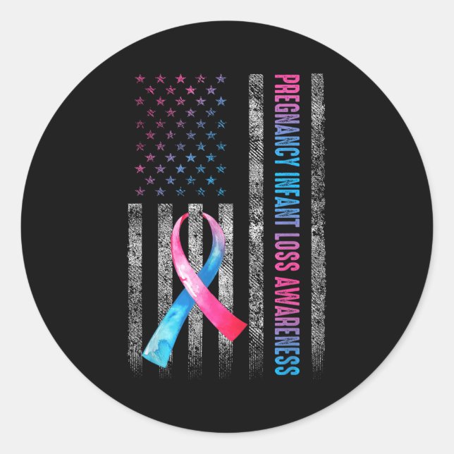 Sticker Rond American Flag Nk &amp; Blue Pregnancy Infant Loss  (Devant)