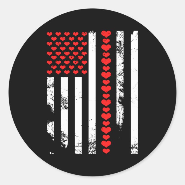Sticker Rond American Flag Patriotic Valentines Day Clic He  (Devant)