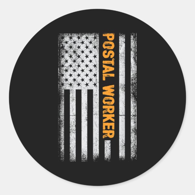 Sticker Rond American Flag Postal Worker Drôle Devis graphique  (Devant)
