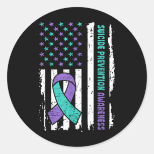 Sticker Rond American Flag Ribbon Sensibilisation au suicide gu