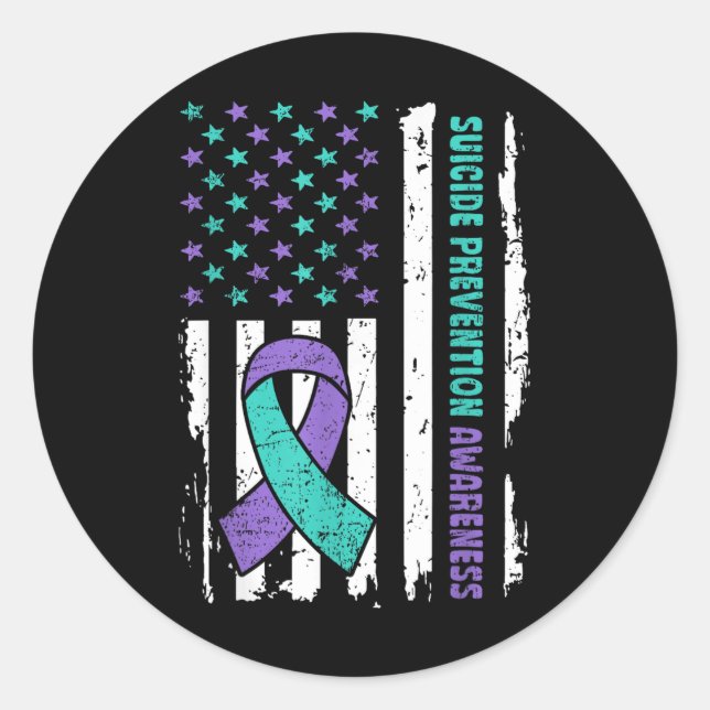 Sticker Rond American Flag Ribbon Sensibilisation au suicide gu (Devant)