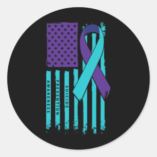 Sticker Rond American Flag Ribbon Sensibilisation au suicide gu