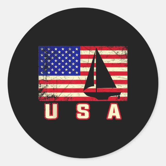 Sticker Rond American Flag Sailing Cute Boating Gift For Women  (Devant)