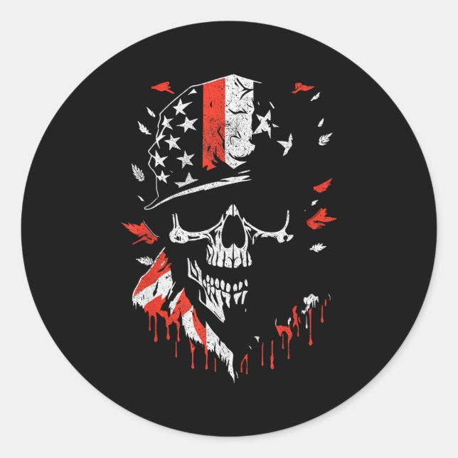 Sticker Rond American Flag Skull Soldier Patriotic Military Gra (Devant)