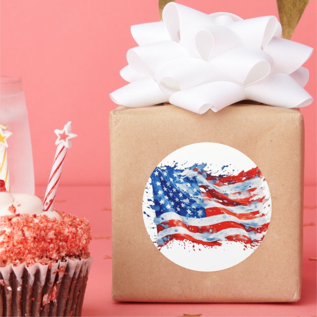 Sticker Rond American Flag USA Watercolor 4 juillet (Fête)