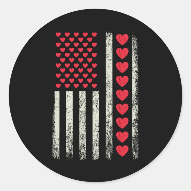 Sticker Rond American Flag With Hearts Valentine S Day  (Devant)